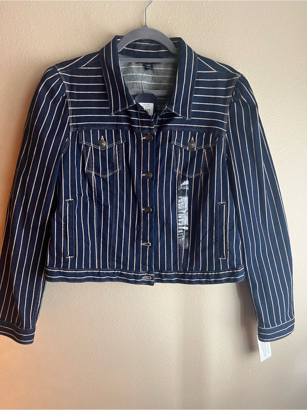 Nautica Striped Navy Jean Jacket with White Pinstripes